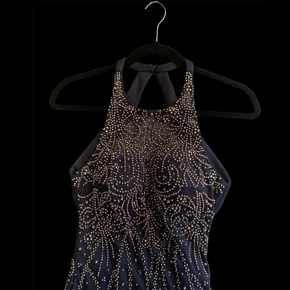 Xscape black beaded halter mermaid prom dress evening gown sz 2 - Picture 4 of 6